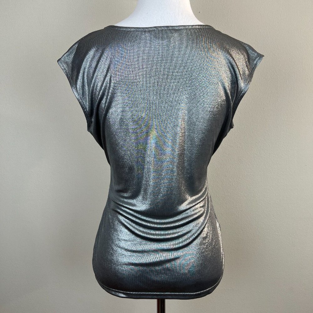 Ann Taylor Top XS Silver Shimmery V-Neck Sleeveless Sheer Metallic Women New NWT - Picture 5 of 9